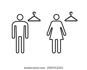 Men s and women s thin line changing rooms line icon set, WC icon stock vector,