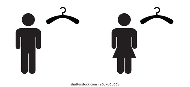 Men s and women s thin line changing rooms line icon set. WC icon, vector illustration. 
