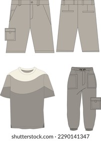 men safari capsule cad design 
cargo shorts, cargo pants , t shirt
