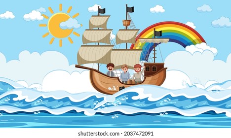Men sailing on the ship illustration