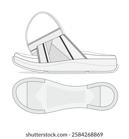 Men sandals vector mockup template technical flat design.