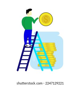 Men saving coin in glass bottle, design tempalet illustration, education, people character investing money in self development, personal finance management and financial concept
