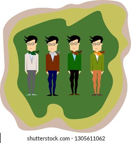 men in scarves and glasses vector illustration