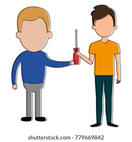 men with screwdriver tool isolated icon