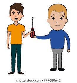 men with screwdriver tool isolated icon
