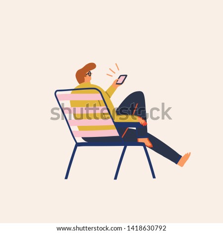 Men searching a job, shopping and buying on line tickets, planning travel, using  mobile app vector illustration. 