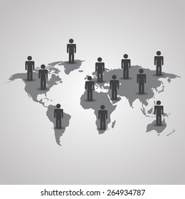 Men with shadow on the world map vector illustration on gray background