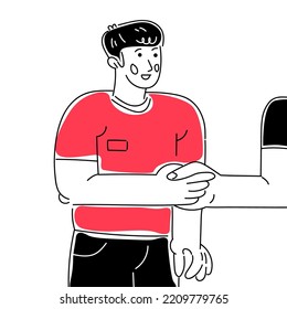 The men shake hands in greeting. A concept illustration in a cartoon style.