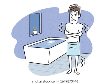 Men shaking in the cold bathroom