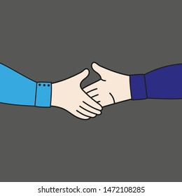 Men shaking hands close up on gray background