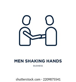 men shaking hands icon from business collection. Thin linear men shaking hands, businessman, agreement outline icon isolated on white background. Line vector men shaking hands sign, symbol for web and