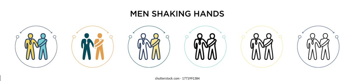 Men shaking hands icon in filled, thin line, outline and stroke style. Vector illustration of two colored and black men shaking hands vector icons designs can be used for mobile, ui, web