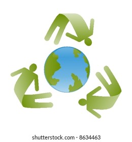 Men shaped recycle symbol over the world.