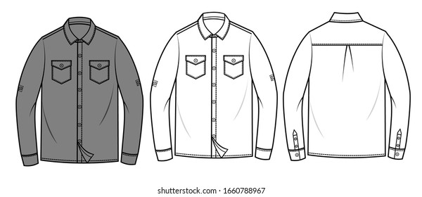 MEN SHIRT FASHION FLAT SKETCH TEMPLATE