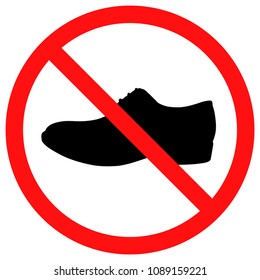 Men shoe icon. Red prohibition sign. Stop symbol.