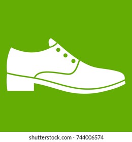 Men shoe icon white isolated on green background. Vector illustration