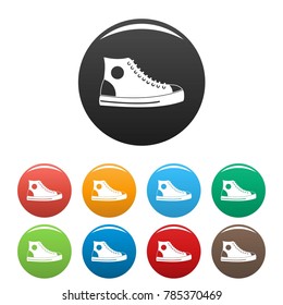 Men shoe icons set in simple style many color circle isolated on white background