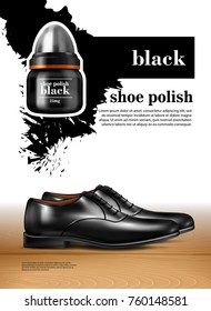 Men shoes realistic set witn shoe polish symbols isolated vector illustration