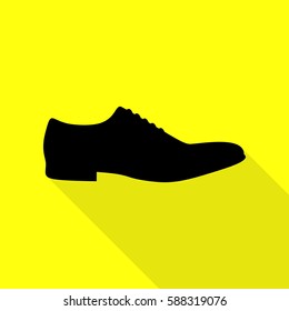 Men Shoes sign. Black icon with flat style shadow path on yellow background.