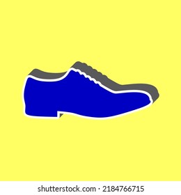 Men Shoes sign. Blue Icon with white stroke in 3d at yellow Background. Illustration.