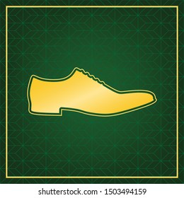Men Shoes sign. Golden icon with gold contour at dark green gridded  background. Illustration.
