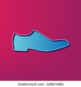 Men Shoes sign. Vector. Blue 3d printed icon on magenta background.