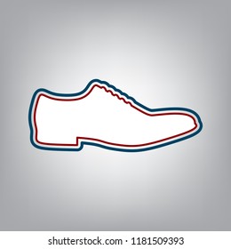 Men Shoes sign. Vector. Dark red, transparent and midnight green stroke of white icon at grayish background.