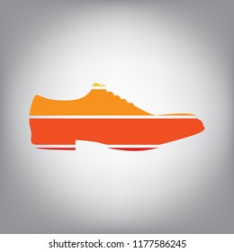Men Shoes sign. Vector. Horizontally sliced icon with colors from sunny gradient in gray background.