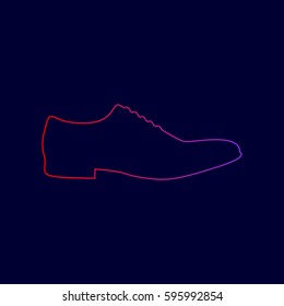 Men Shoes sign. Vector. Line icon with gradient from red to violet colors on dark blue background.