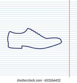 Men Shoes sign. Vector. Navy line icon on notebook paper as background with red line for field.