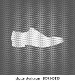 Men Shoes sign. Vector. White knitted icon on gray knitted background. Isolated.