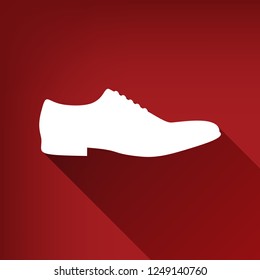 Men Shoes sign. Vector. White icon with limitless shadow at ruby red background.