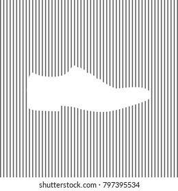 Men Shoes sign. Vector. White icon on grayish striped background. Optical illusion.