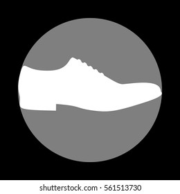 Men Shoes sign. White icon in gray circle at black background. Circumscribed circle. Circumcircle.