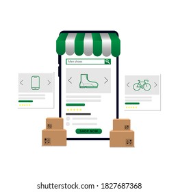 Hombres compras de diseño de ilustración de comercio electrónico