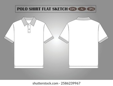 Men' short sleeve pique polo t shirt flat sketch vector illustration. front and back view template. 