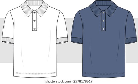 Men Short Sleeve polo t shirt Technical drawing, Fashion flat sketch, vector illustration template, CAD, Mockup.