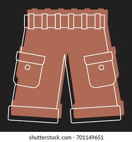 Men shorts in doodle style icons vector illustration for design and web isolated on black background. Men shorts vector object for labels and logo