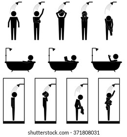 men in shower bath tub cubic washing body and hair info graphic icon vector sign symbol pictogram
