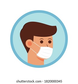 Hombres mostrando cómo usar correctamente la máscara protectora. Vector de máscara facial. símbolo.