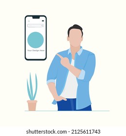 Men Showing Phone Flat Illustration