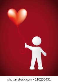 men sign with heart balloons over red background. vector illustration