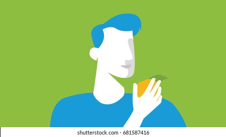 Men silhouette eating quince at the farming fields. Abstract Vector. Agrotourism. Agribusiness. Rural landscape. Design elements for info graphic, websites and print media. Vector illustrations