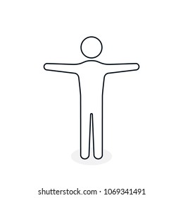 Men silhouette with hands up on white background. Black people silhouette Vector line illustration.