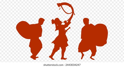 Men silhouette with instruments on transparent background