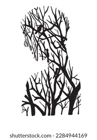 Men silhouette outline illustration vector image. Hand drawn tree silhouette sketch image artwork. Simple original logo icon from pen drawing sketch.