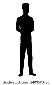 Men silhouette with style clothing. Vector standing people in black color isolated on white background