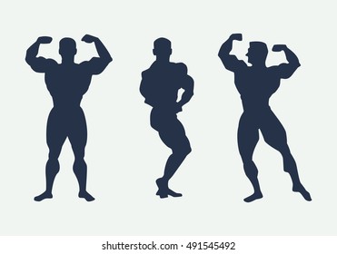 Men silhouettes athletes. Poses bodybuilders. Vector