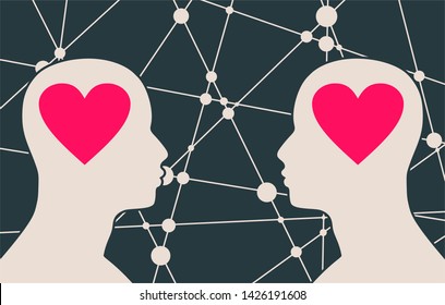 Men silhouettes looking at each other. Grunge brush stroke. Couple relationships. Side view.