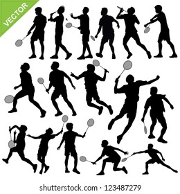 Men Silhouettes Play Badminton Vector